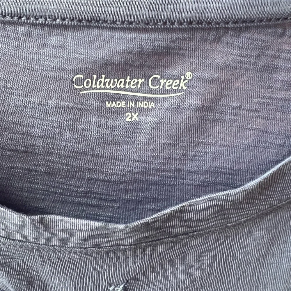 Coldwater Creek Periwinkle Floral Embroidered Short Sleeve Tee - Picture 7 of 9